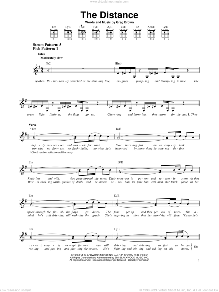 The Distance sheet music for guitar solo (chords) by Cake and Greg Brown, easy guitar (chords)