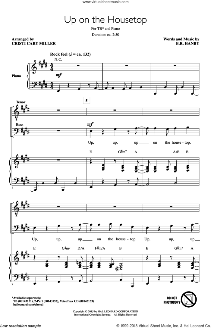 Up On The Housetop sheet music for choir (TB: tenor, bass) by Benjamin Hanby and Cristi Cary Miller, intermediate skill level