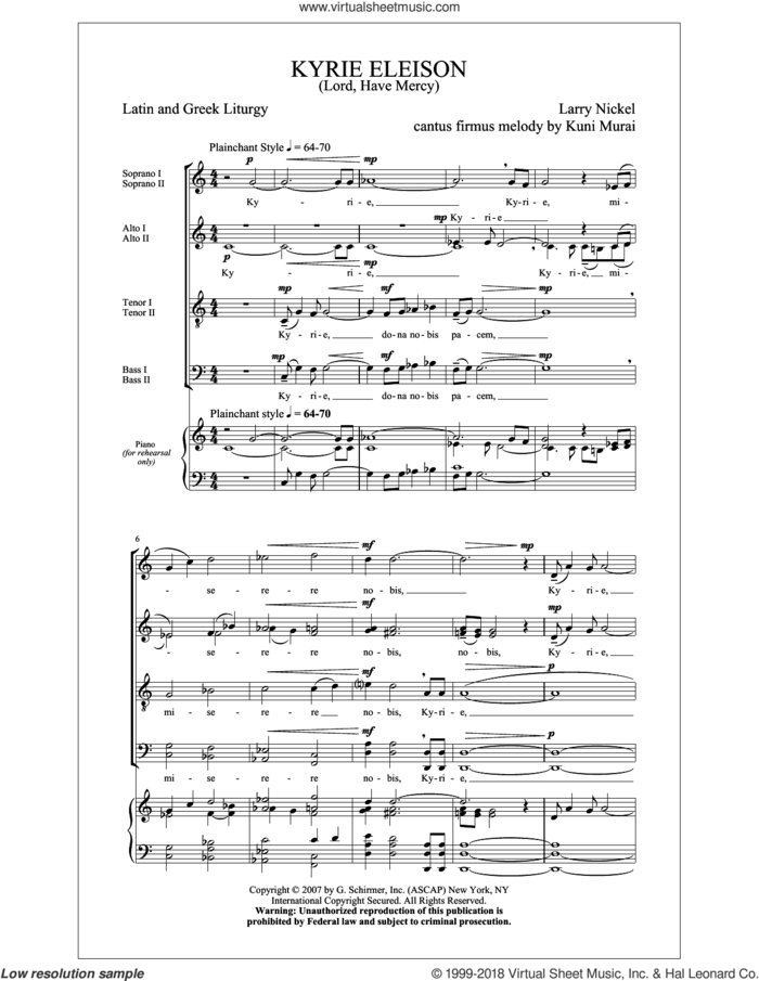 Kyrie Eleison (Lord, Have Mercy) sheet music for choir (SATB: soprano, alto, tenor, bass) by Larry Nickel and Jon Washburn, classical score, intermediate skill level