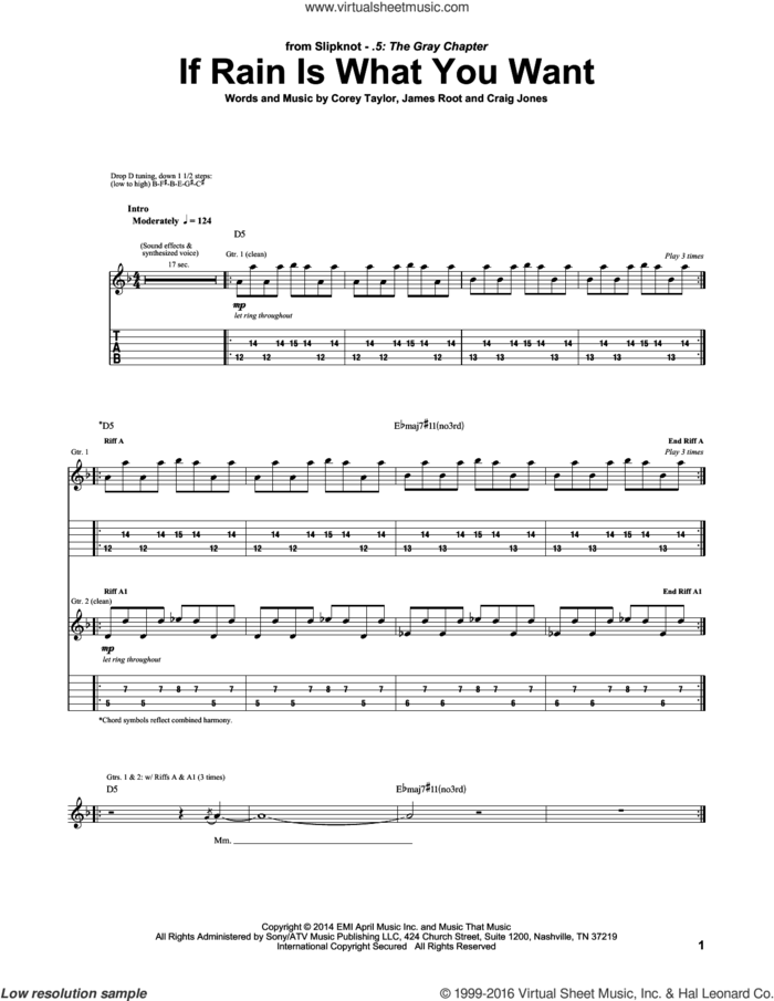 If Rain Is What You Want sheet music for guitar (tablature) by Slipknot, Corey Taylor, Craig Jones and James Root, intermediate skill level