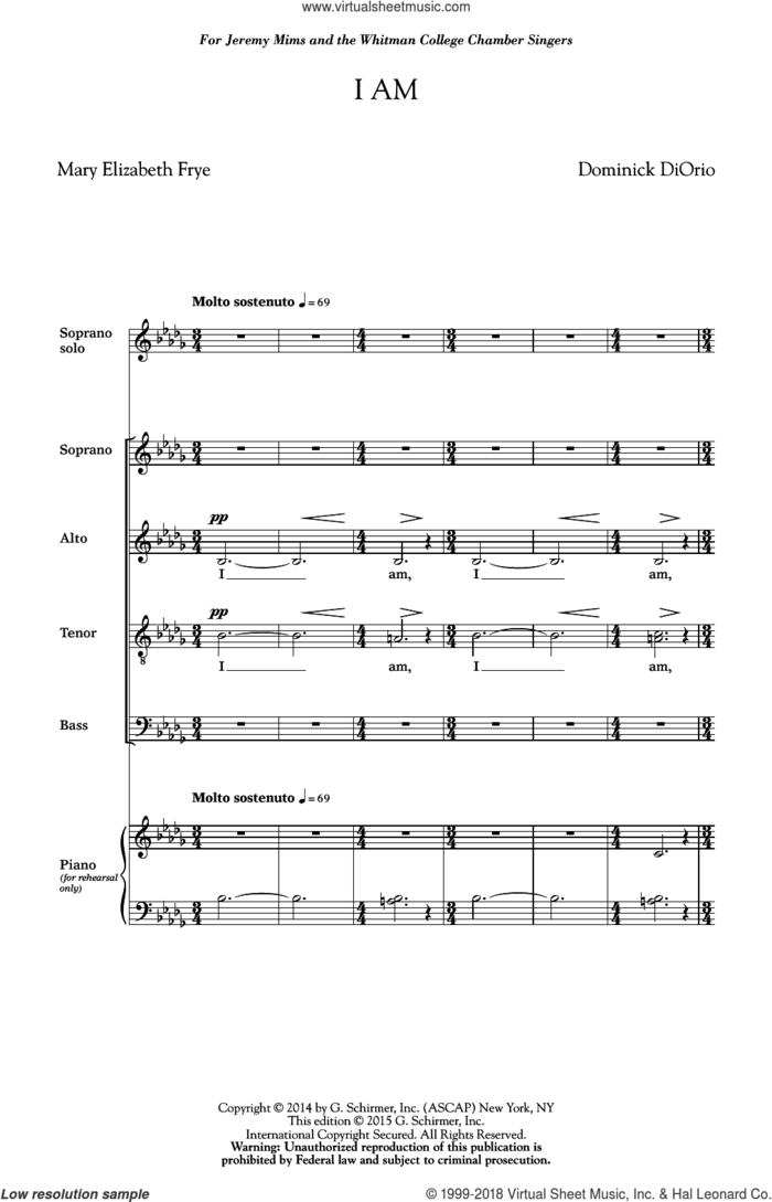 I Am sheet music for choir (SATB: soprano, alto, tenor, bass) by Dominick Diorio, classical score, intermediate skill level