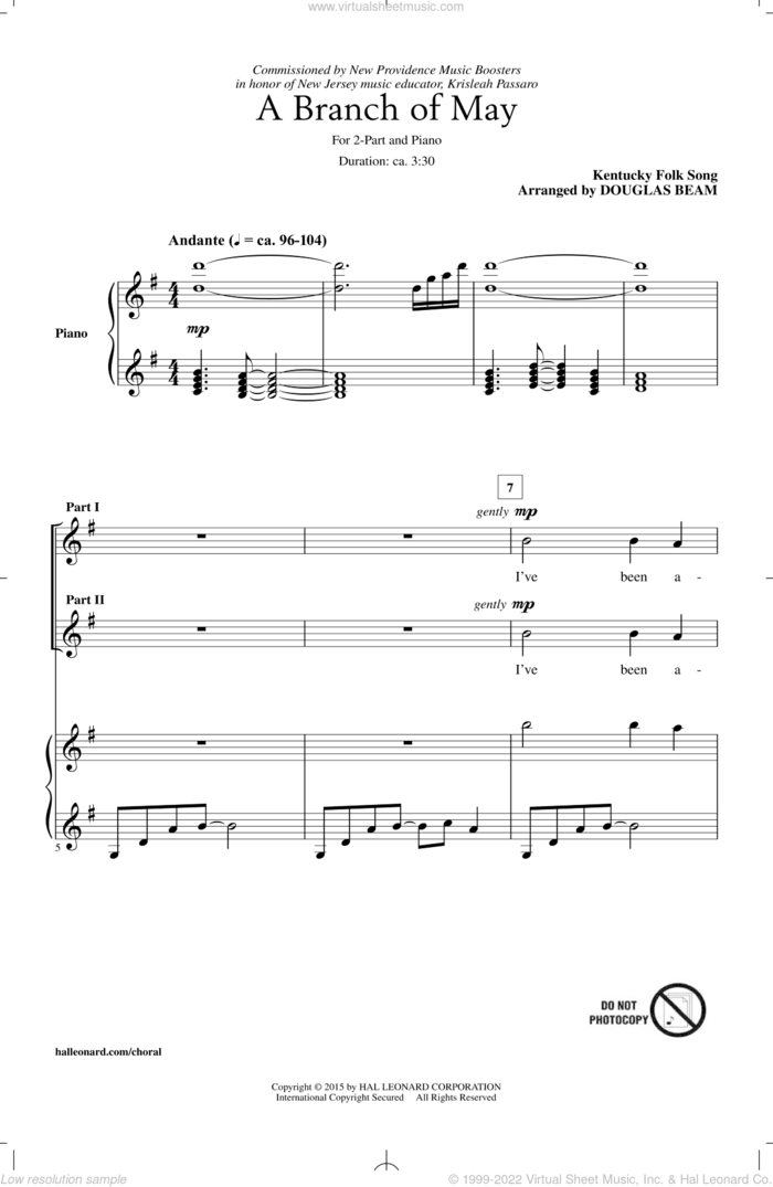 A Branch Of May sheet music for choir (2-Part) by Douglas Beam, intermediate duet