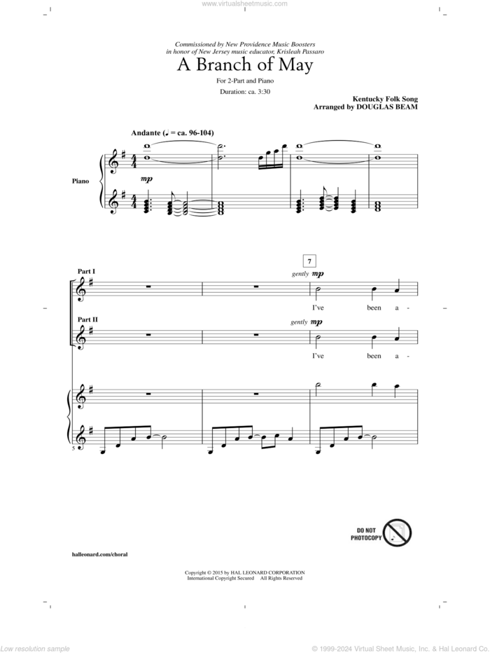 A Branch Of May sheet music for choir (2-Part) by Douglas Beam, intermediate duet