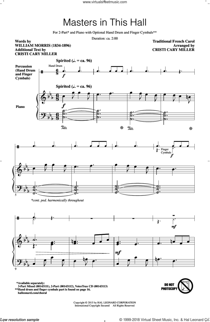 Masters In This Hall sheet music for choir (2-Part) by William Morris and Cristi Cary Miller, intermediate duet