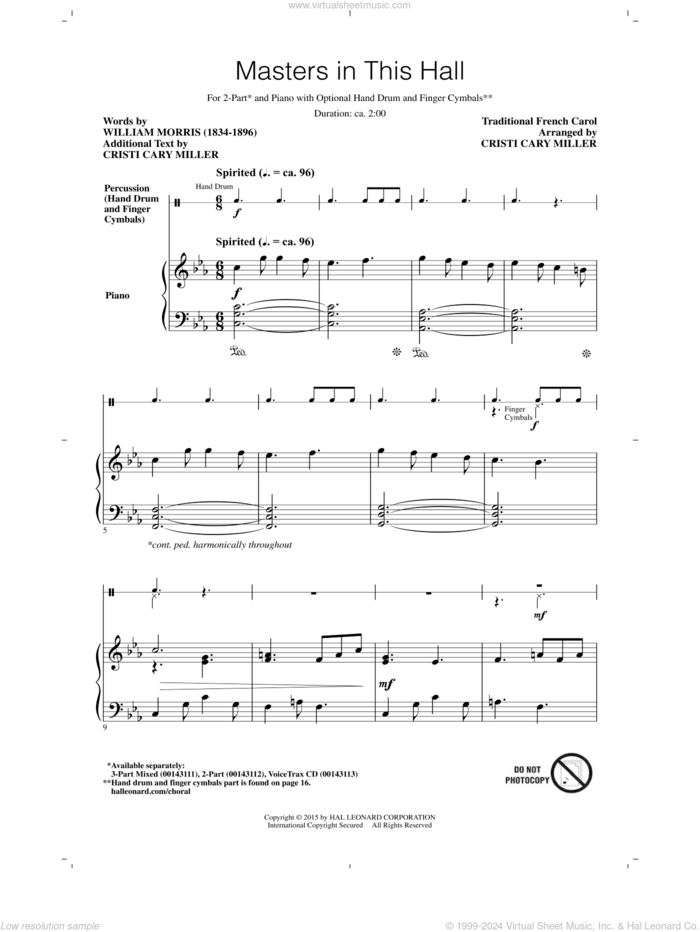 Masters In This Hall sheet music for choir (2-Part) by William Morris and Cristi Cary Miller, intermediate duet