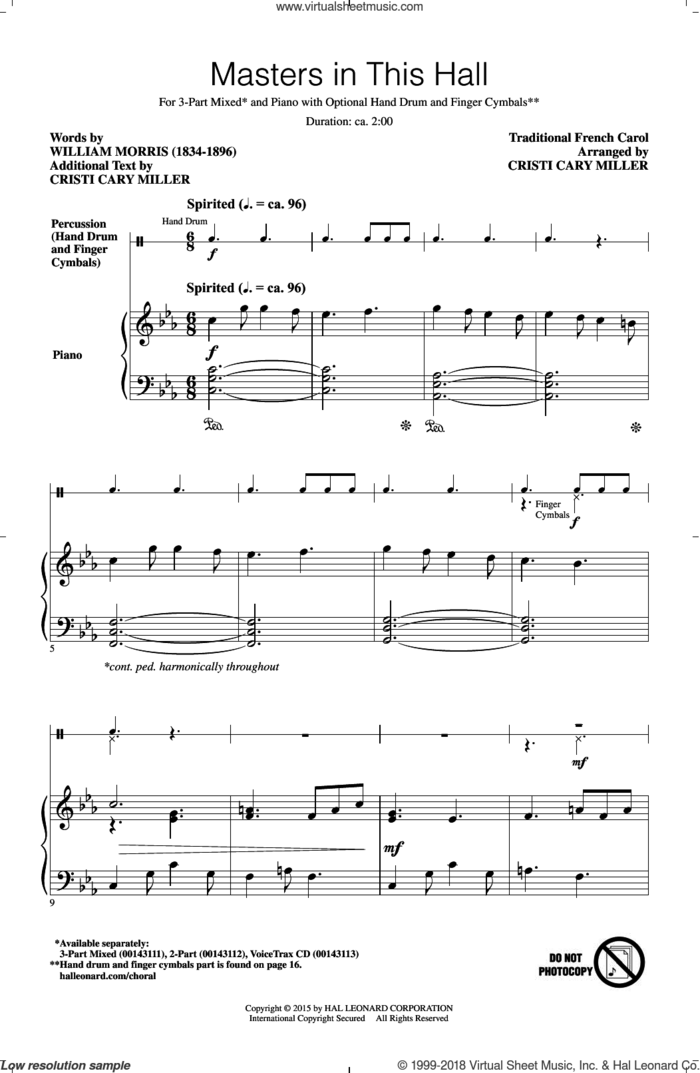 Masters In This Hall sheet music for choir (3-Part Mixed) by William Morris and Cristi Cary Miller, intermediate skill level