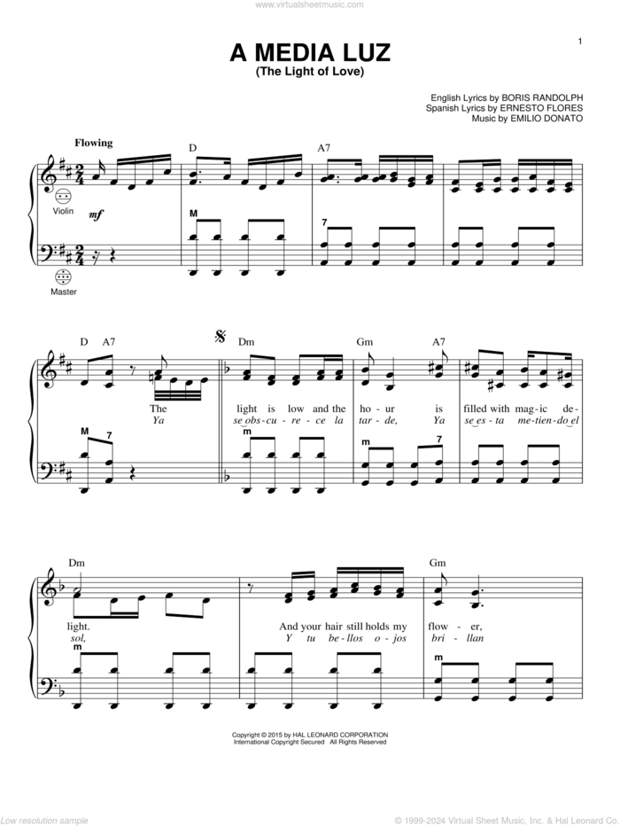 A Media Luz (The Light Of Love) sheet music for accordion by Emilio Donato and Gary Meisner, intermediate skill level