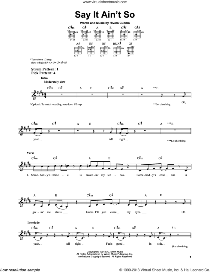 Say It Ain't So sheet music for guitar solo (chords) by Weezer and Rivers Cuomo, easy guitar (chords)
