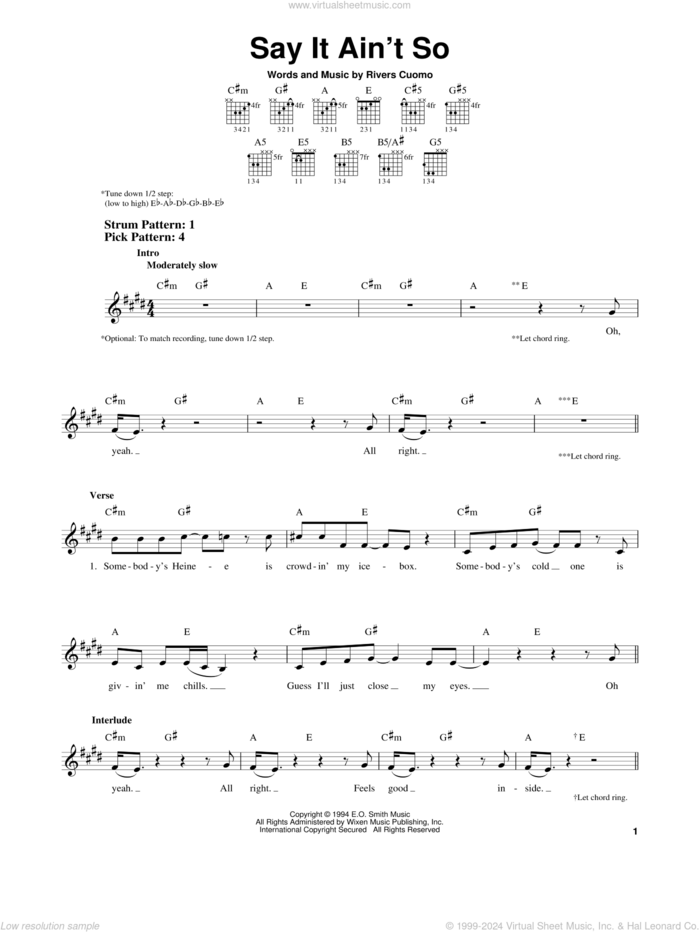 Say It Ain't So sheet music for guitar solo (chords) by Weezer and Rivers Cuomo, easy guitar (chords)