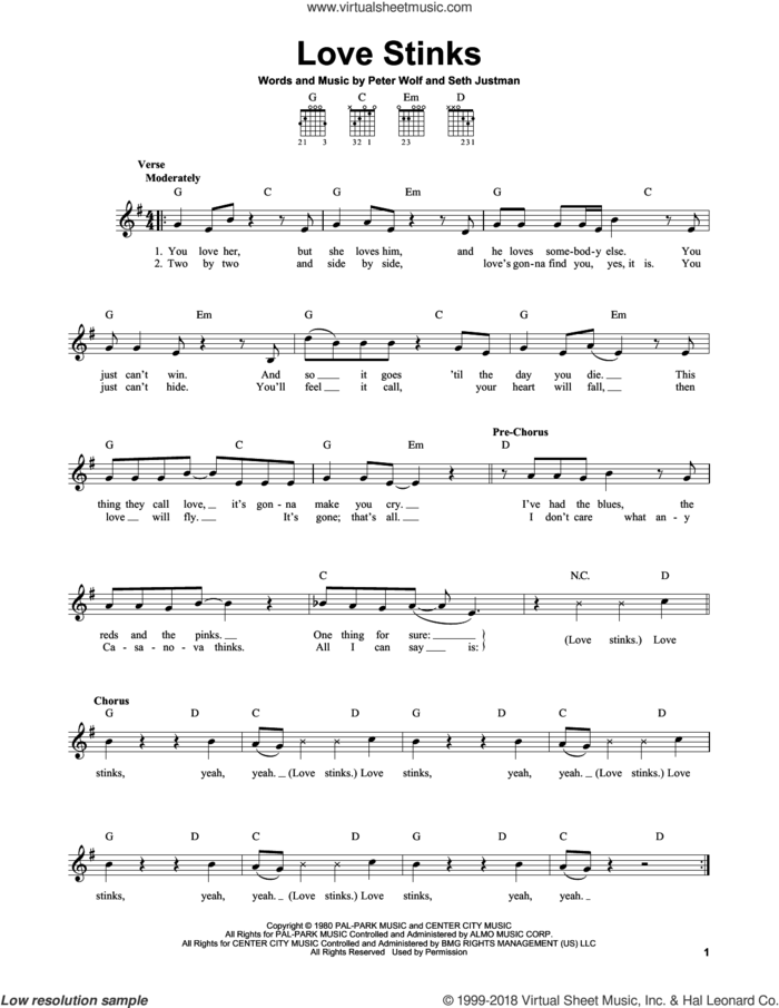 Love Stinks sheet music for guitar solo (chords) by J. Geils Band, Peter Wolf and Seth Justman, easy guitar (chords)