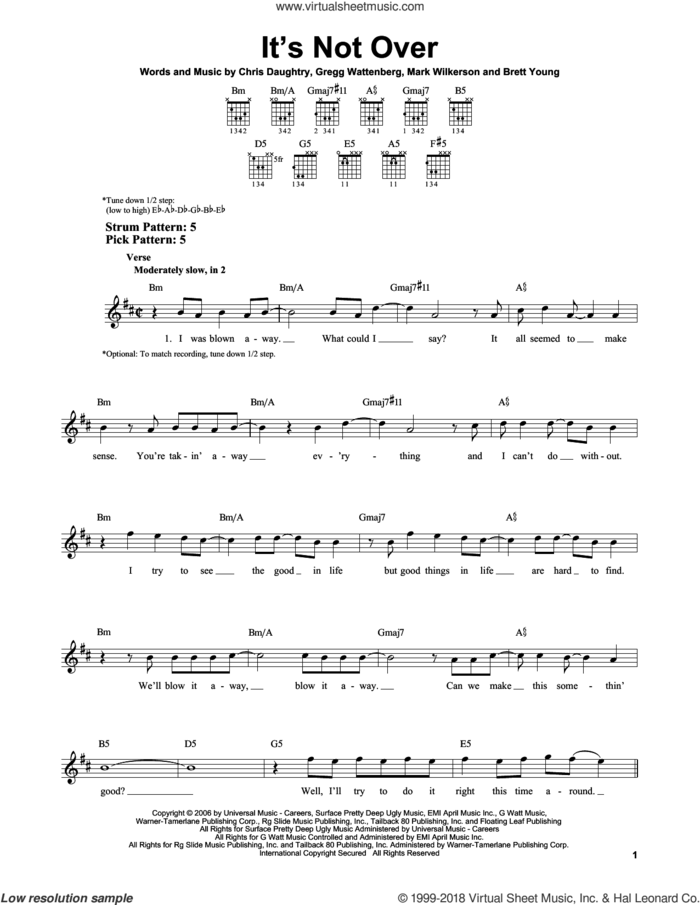 It's Not Over sheet music for guitar solo (chords) by Daughtry, Brett Young, Chris Daughtry, Gregg Wattenberg and Mark Wilkerson, easy guitar (chords)