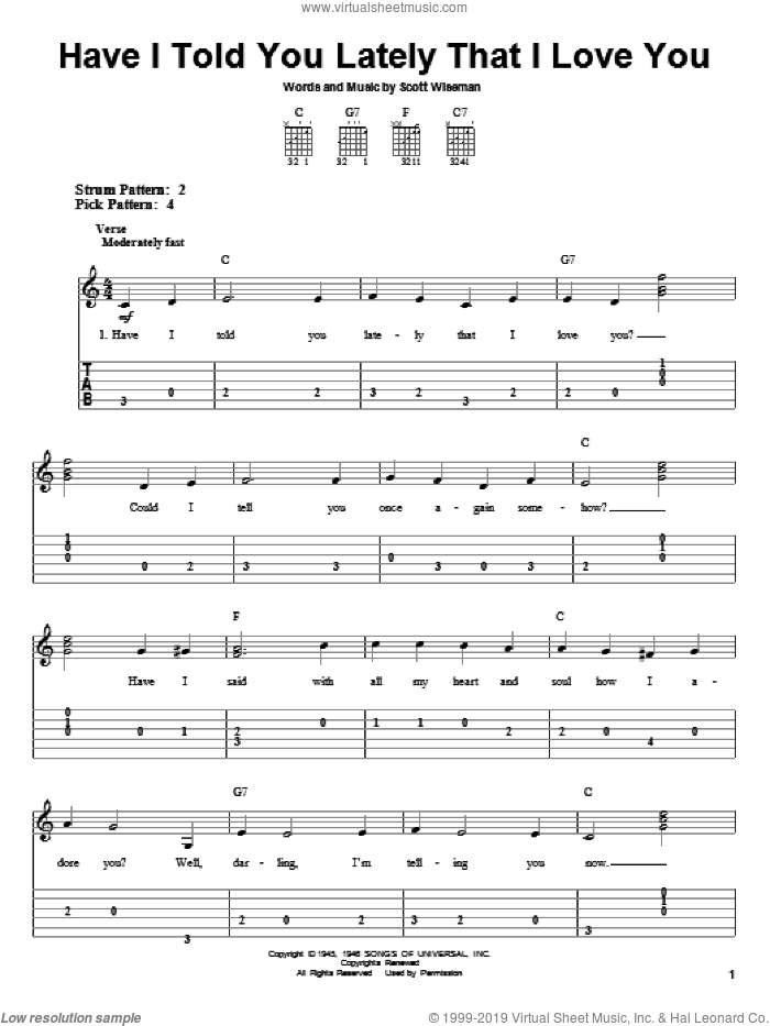 Have I Told You Lately That I Love You sheet music for guitar solo (easy tablature) by Gene Autry, Elvis Presley, Kenny Rogers, Ricky Nelson and Scott Wiseman, easy guitar (easy tablature)