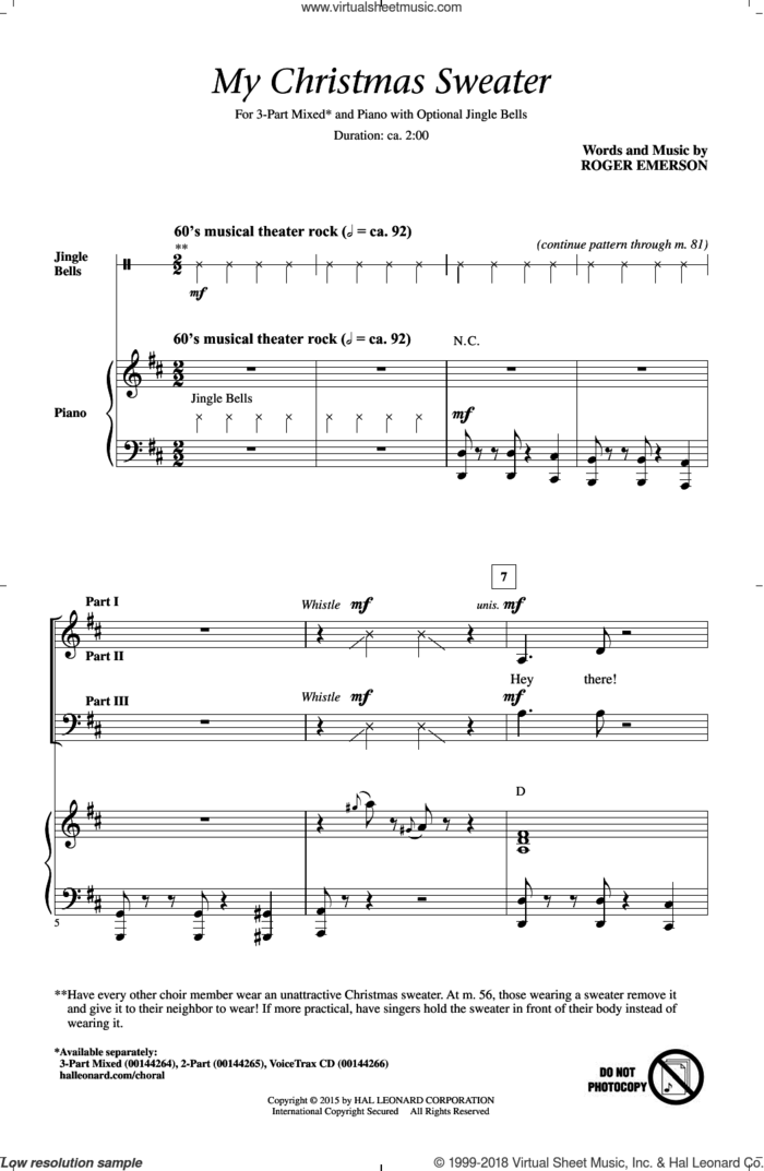 My Christmas Sweater sheet music for choir (3-Part Mixed) by Roger Emerson, intermediate skill level