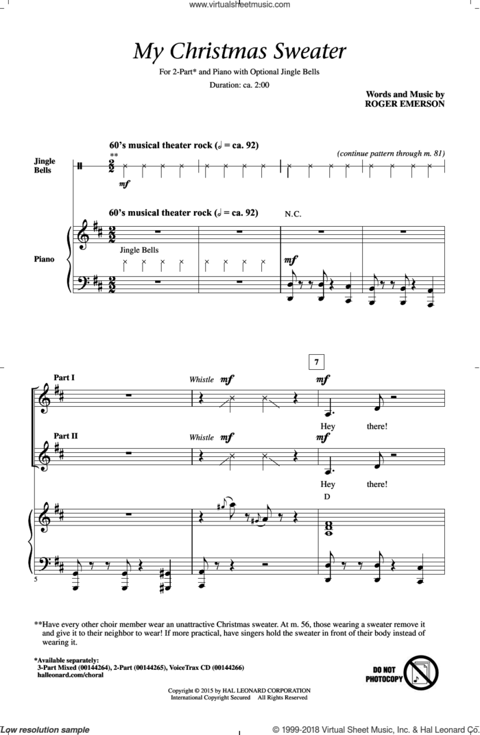 My Christmas Sweater sheet music for choir (2-Part) by Roger Emerson, intermediate duet