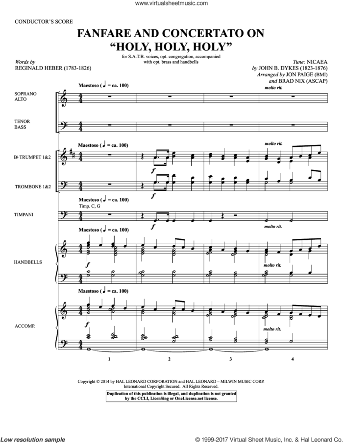 Fanfare and Concertato on 'Holy, Holy, Holy' (COMPLETE) sheet music for orchestra/band by Brad Nix, John Bacchus Dykes, Jon Paige and Reginald Heber, intermediate skill level