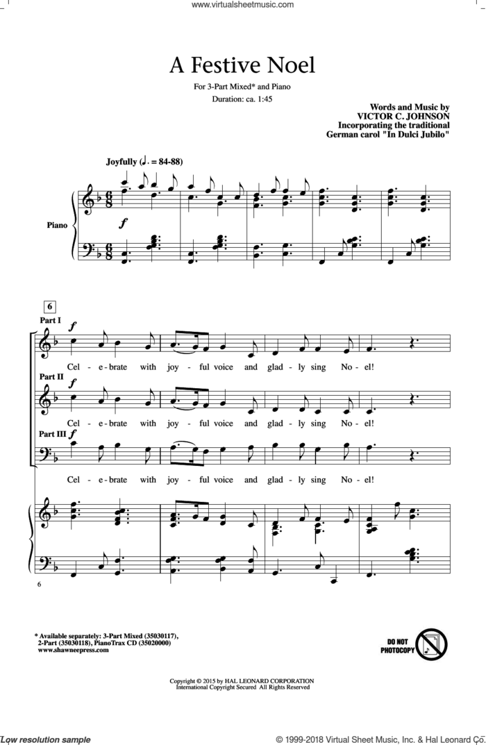 A Festive Noel sheet music for choir (3-Part Mixed) by Victor Johnson, intermediate skill level