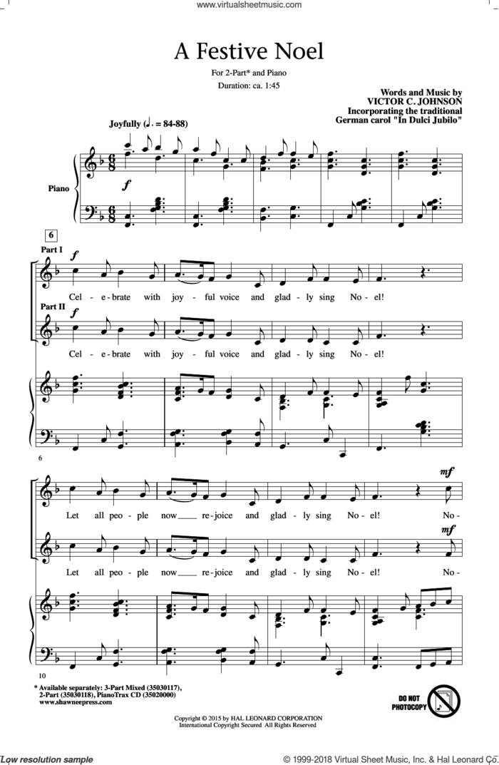 A Festive Noel sheet music for choir (2-Part) by Victor Johnson, intermediate duet