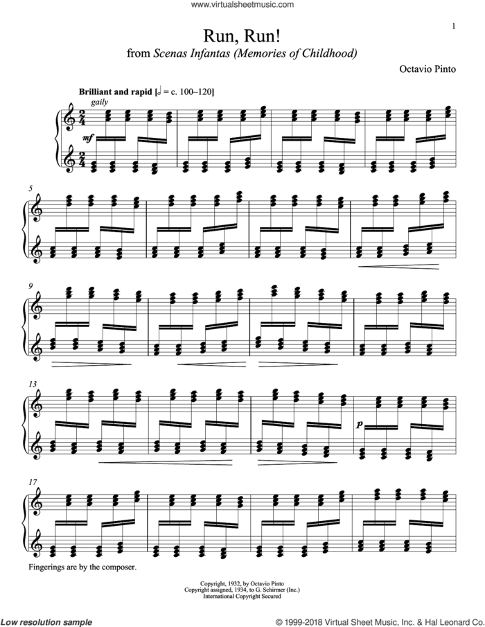 Run, Run! sheet music for piano solo by Octavio Pinto and Richard Walters, classical score, intermediate skill level