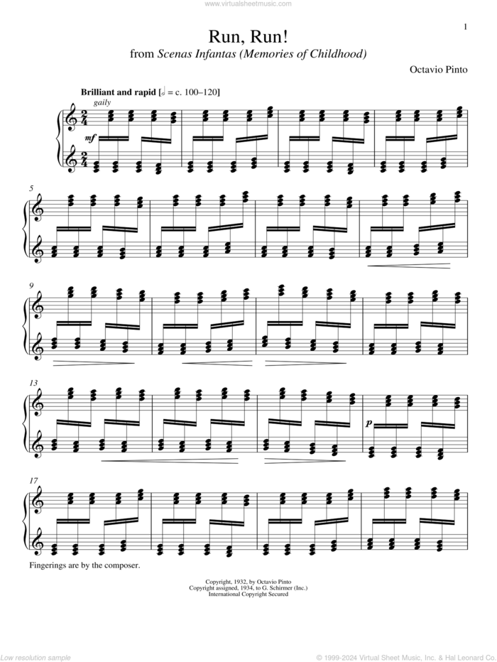 Run, Run! sheet music for piano solo by Octavio Pinto and Richard Walters, classical score, intermediate skill level