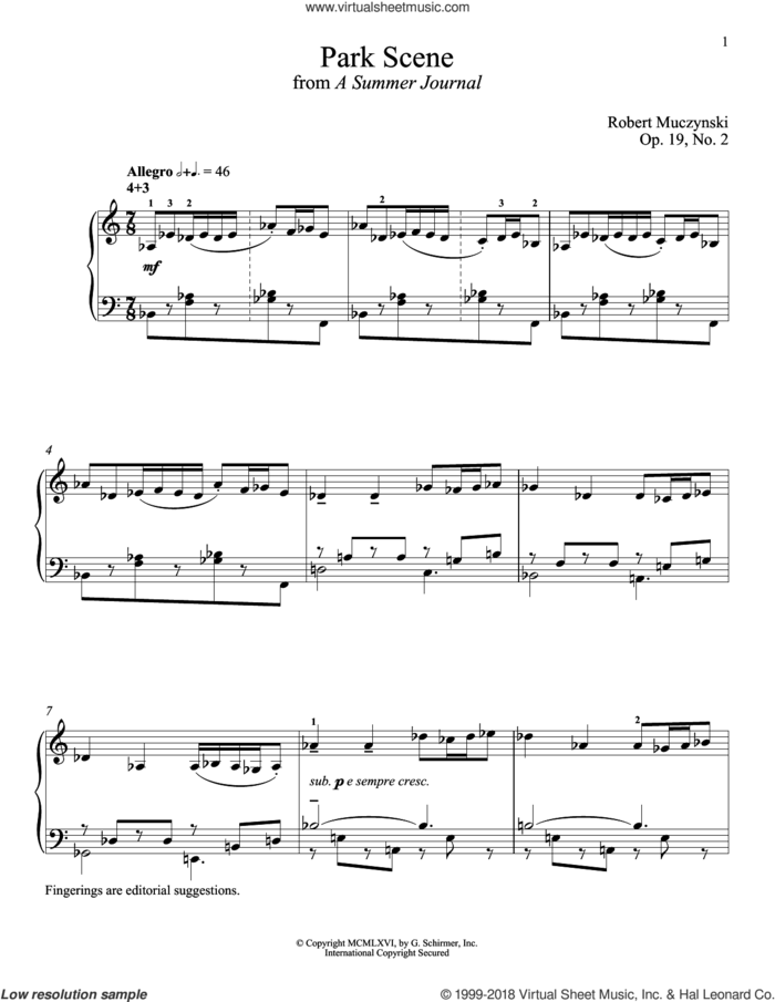Park Scene sheet music for piano solo by Robert Muczynski and Richard Walters, classical score, intermediate skill level