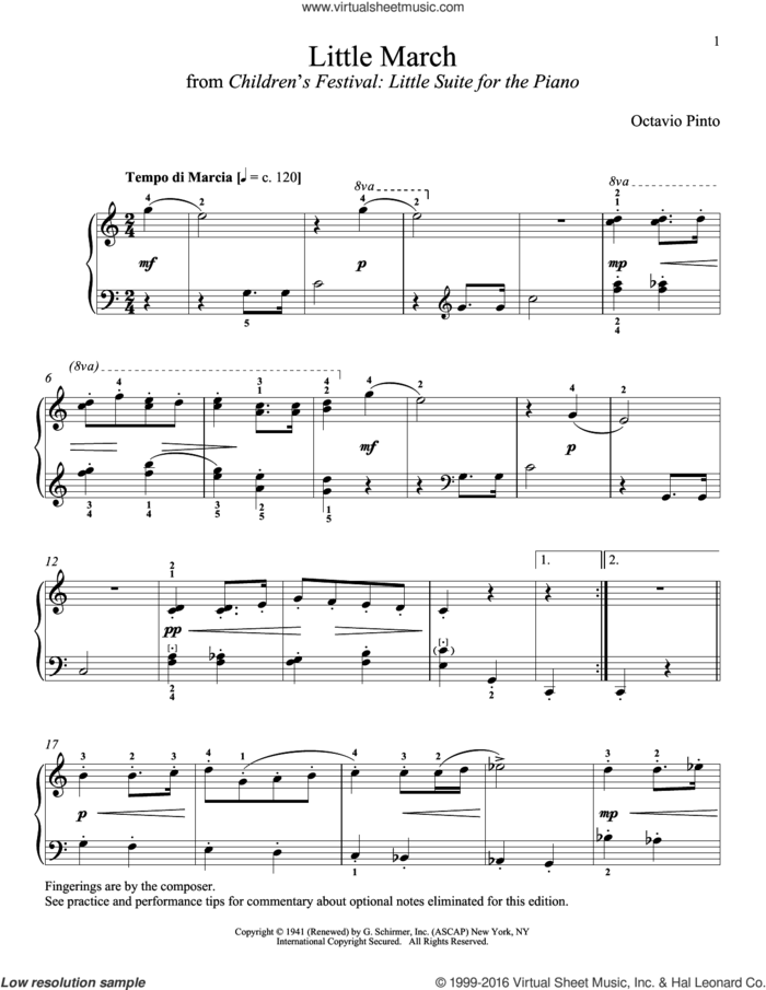 Little March sheet music for piano solo by Octavio Pinto and Richard Walters, classical score, intermediate skill level