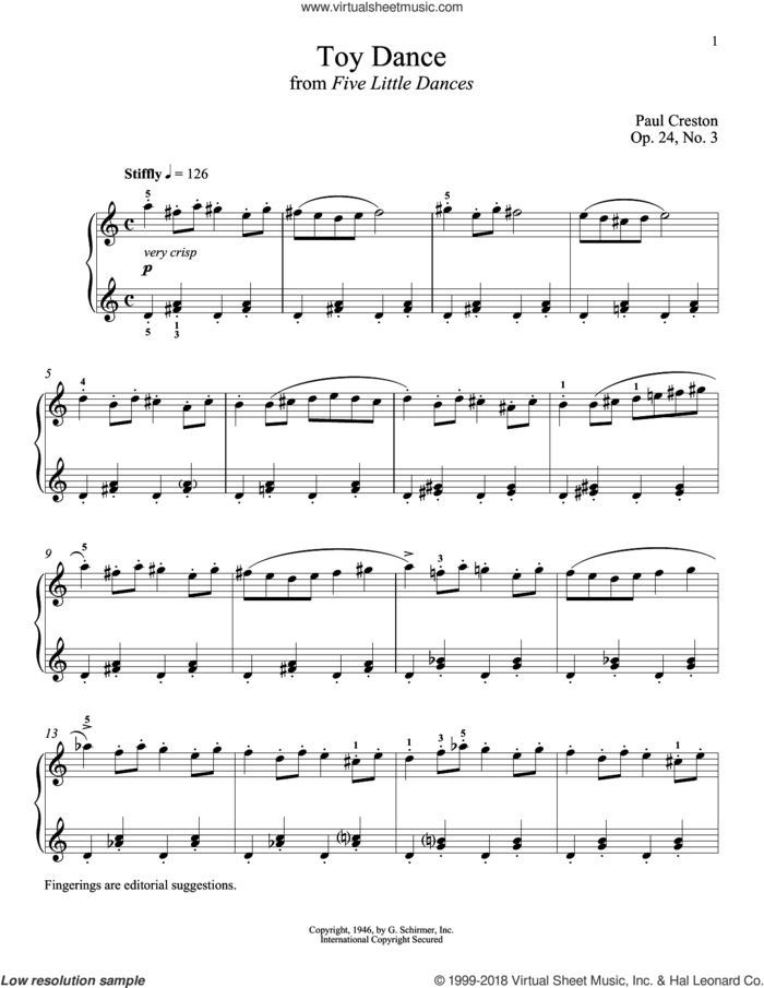 Toy Dance sheet music for piano solo by Paul Creston and Richard Walters, classical score, intermediate skill level