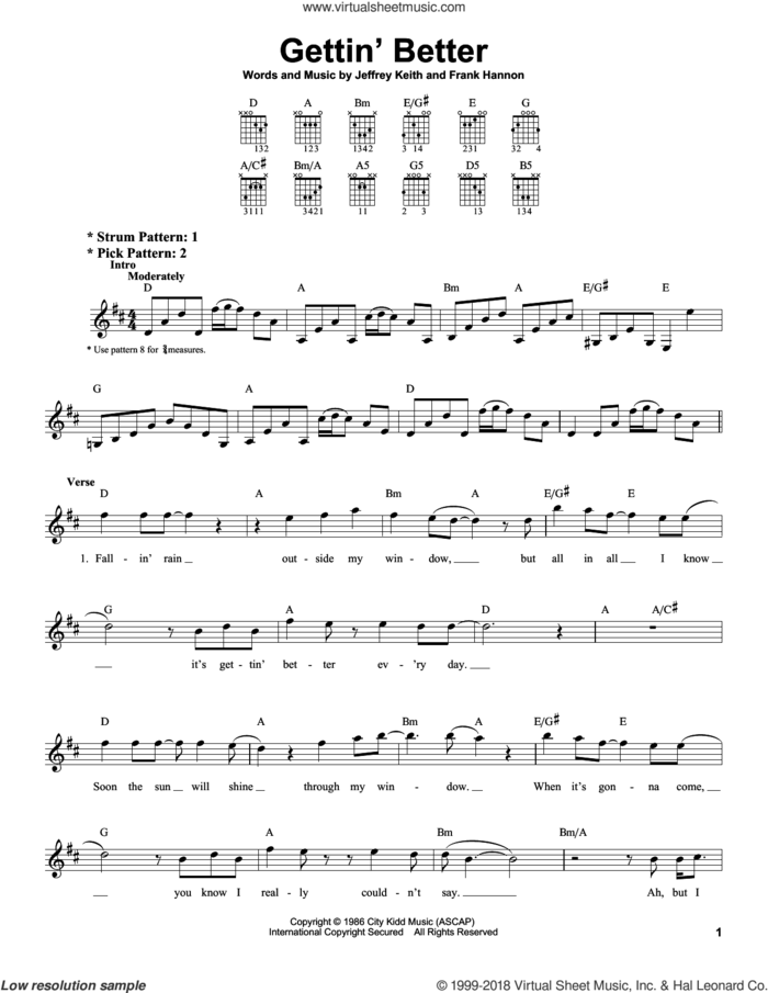 Gettin' Better sheet music for guitar solo (chords) by Tesla, Frank Hannon and Jeffrey Keith, easy guitar (chords)