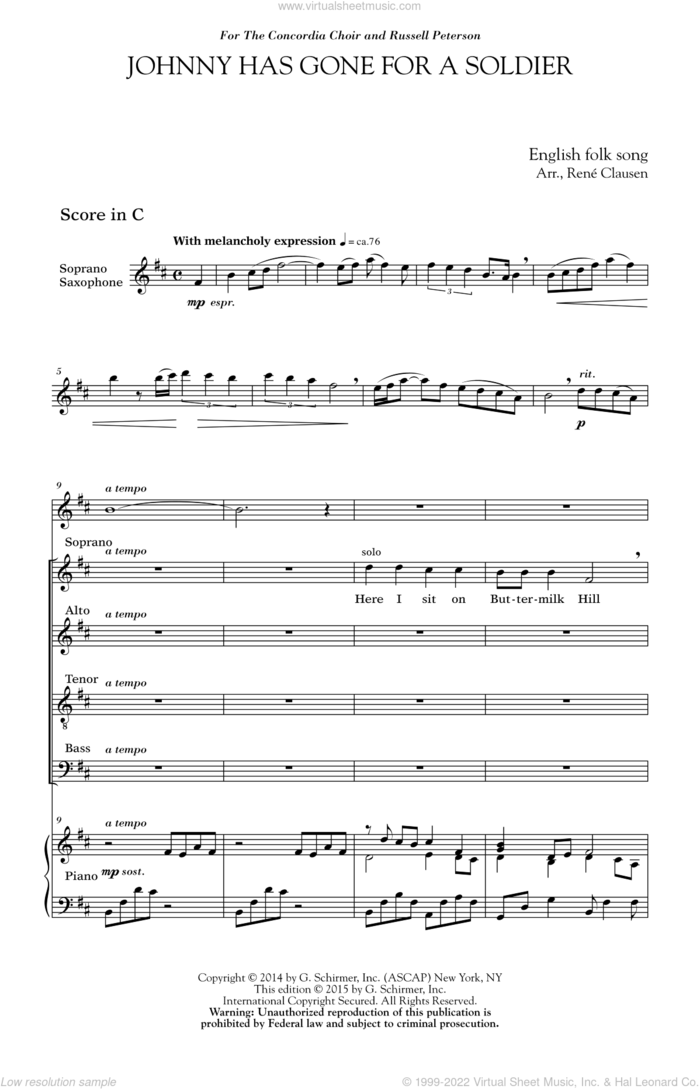 Johnny Has Gone For A Soldier sheet music for choir (SATB: soprano, alto, tenor, bass) by René Clausen and Rene Clausen, intermediate skill level