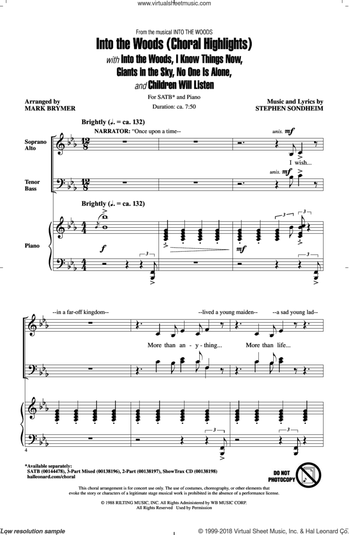 Act I Opening - Part I sheet music for choir (SATB: soprano, alto, tenor, bass) by Stephen Sondheim and Mark Brymer, intermediate skill level