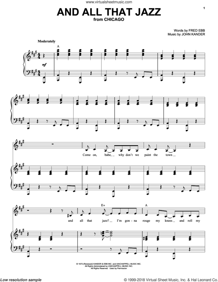 And All That Jazz sheet music for voice and piano by Kander & Ebb, Fred Ebb and John Kander, intermediate skill level