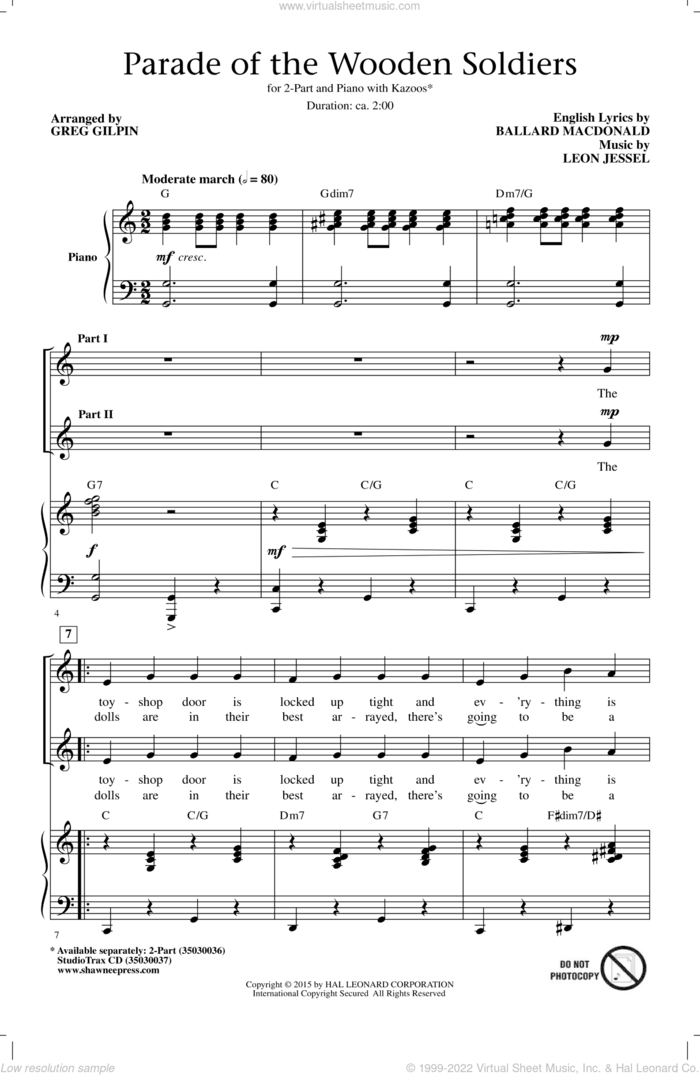 Parade Of The Wooden Soldiers (arr. Greg Gilpin) sheet music for choir (2-Part) by Ballard MacDonald, Greg Gilpin and Leon Jessel, intermediate duet