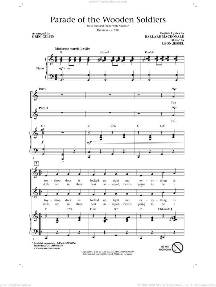 Parade Of The Wooden Soldiers (arr. Greg Gilpin) sheet music for choir (2-Part) by Ballard MacDonald, Greg Gilpin and Leon Jessel, intermediate duet