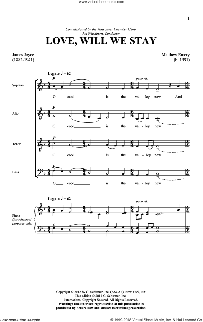 Love, Will We Stay sheet music for choir (SATB: soprano, alto, tenor, bass) by Matthew Emery and Jon Washburn, intermediate skill level
