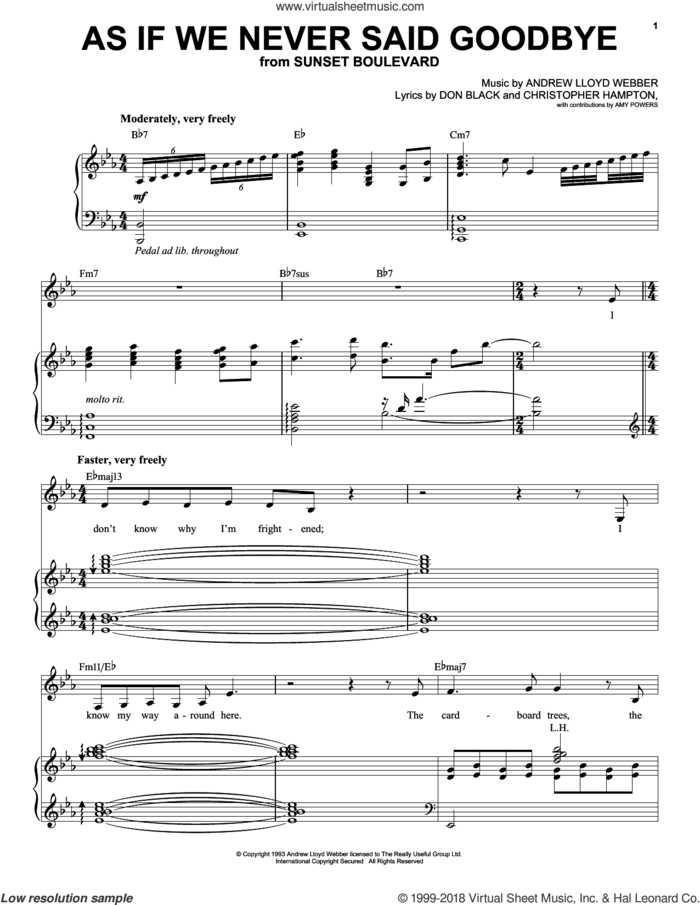 As If We Never Said Goodbye (from Sunset Boulevard) sheet music for voice and piano by Andrew Lloyd Webber, Christopher Hampton and Don Black, intermediate skill level