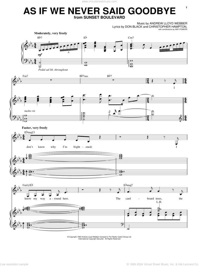 As If We Never Said Goodbye (from Sunset Boulevard) sheet music for voice and piano by Andrew Lloyd Webber, Christopher Hampton and Don Black, intermediate skill level