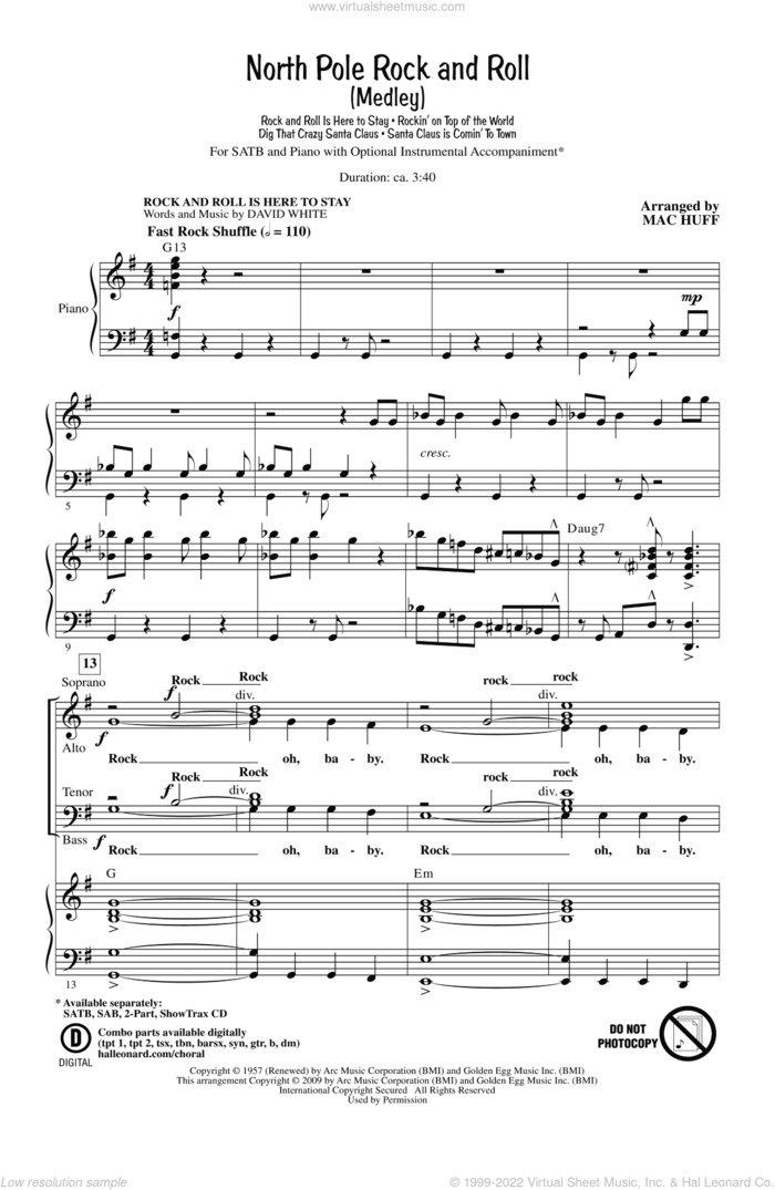 North Pole Rock And Roll (Medley) sheet music for choir (SATB: soprano, alto, tenor, bass) by Glen Ballard, Mac Huff, Steven Tyler and Alan Silvestri, intermediate skill level