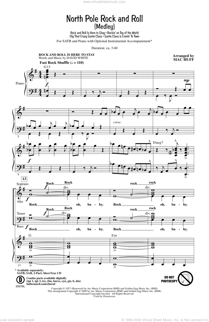 North Pole Rock And Roll (Medley) sheet music for choir (SATB: soprano, alto, tenor, bass) by Glen Ballard, Mac Huff, Steven Tyler and Alan Silvestri, intermediate skill level