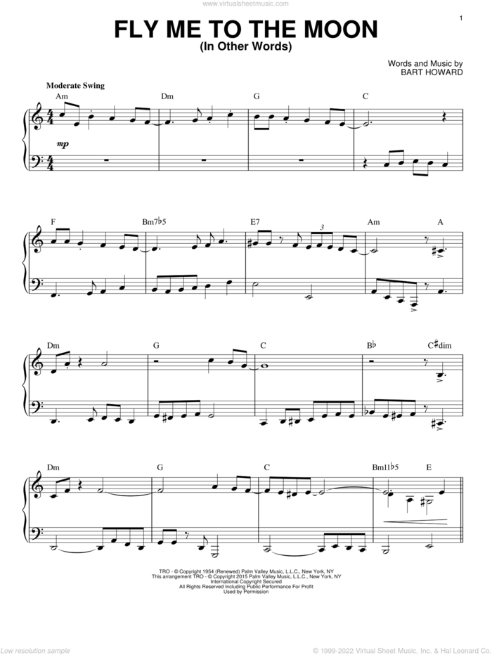 Fly Me To The Moon (In Other Words) [Jazz version] (arr. Brent Edstrom) sheet music for piano solo by Tony Bennett, Frank Sinatra and Bart Howard, wedding score, intermediate skill level