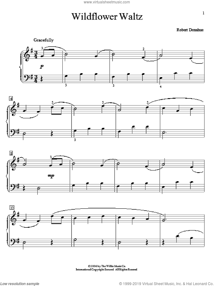 Wildflower Waltz sheet music for piano solo (elementary) by Robert Donahue, beginner piano (elementary)