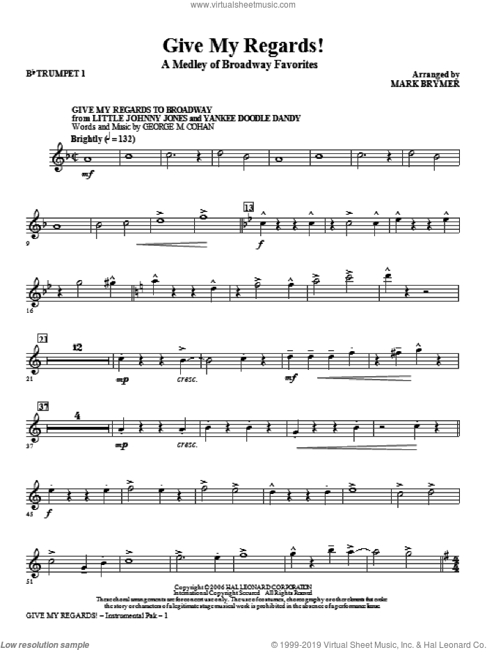 Give My Regards! A Medley Of Broadway Favorites (complete set of parts) sheet music for orchestra/band by Mark Brymer, intermediate skill level