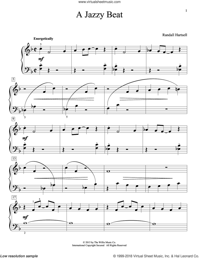 A Jazzy Beat sheet music for piano solo (elementary) by Randall Hartsell, beginner piano (elementary)