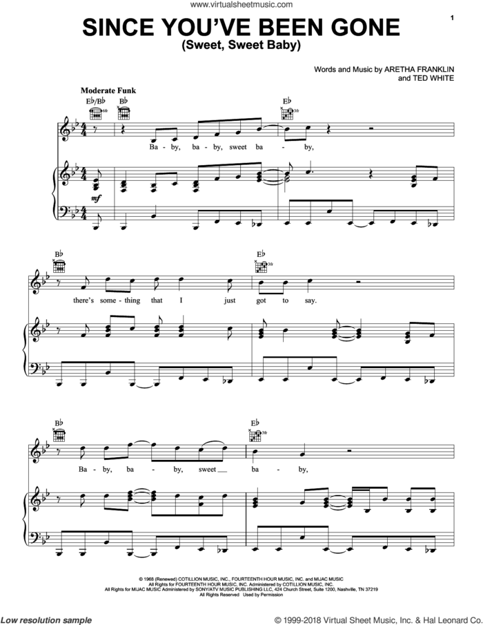 Since You've Been Gone (Sweet, Sweet Baby) sheet music for voice, piano or guitar by Aretha Franklin, Luther Vandross and Ted White, intermediate skill level