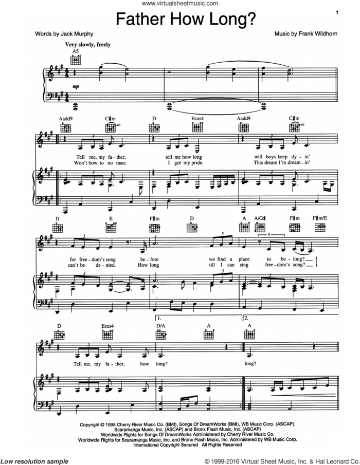 Father How Long? sheet music for voice, piano or guitar by Frank Wildhorn and Jack Murphy, intermediate skill level
