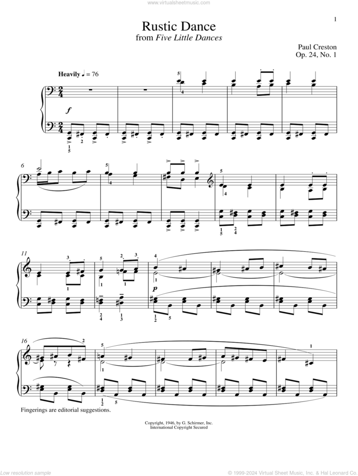 Rustic Dance sheet music for piano solo by Paul Creston and Richard Walters, classical score, intermediate skill level