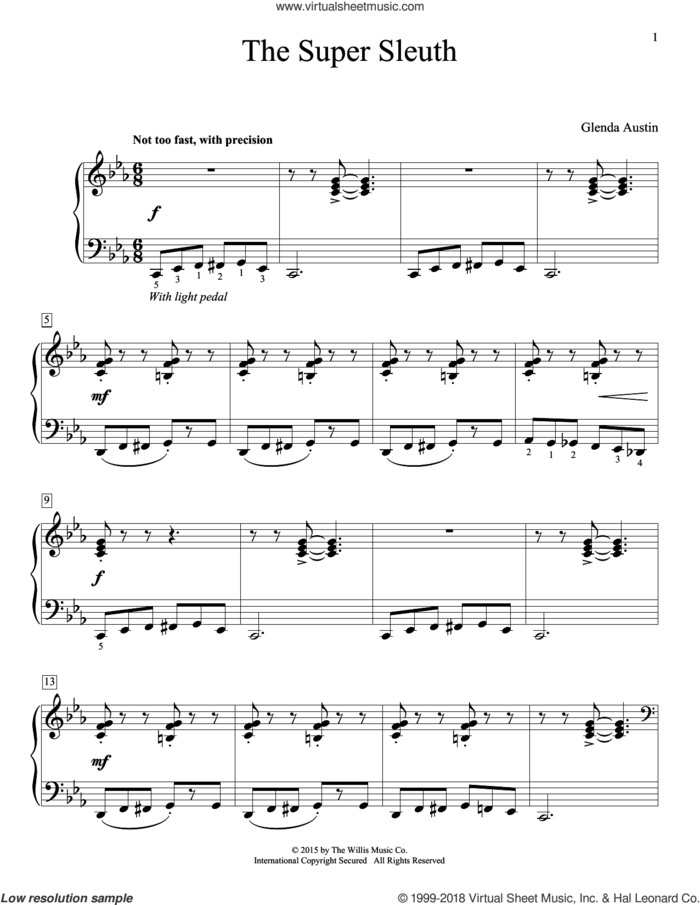 The Super Sleuth sheet music for piano solo (elementary) by Glenda Austin, beginner piano (elementary)