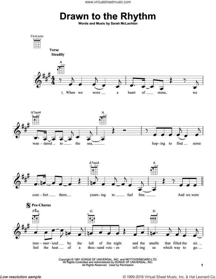 Drawn To The Rhythm sheet music for ukulele by Sarah McLachlan, intermediate skill level