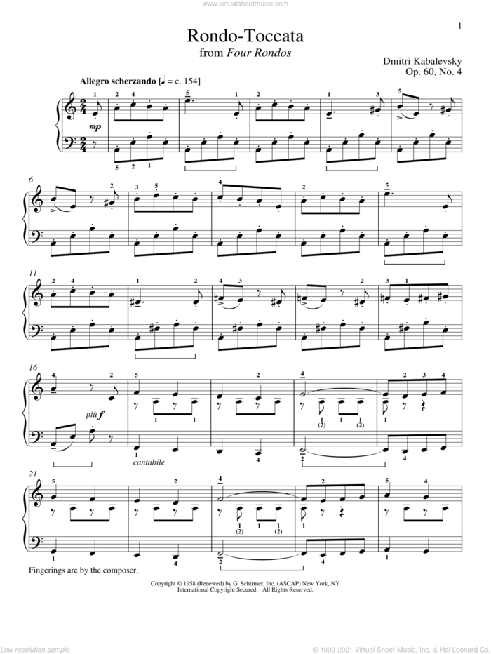 Rondo-Toccata sheet music for piano solo by Dmitri Kabalevsky and Richard Walters, classical score, intermediate skill level