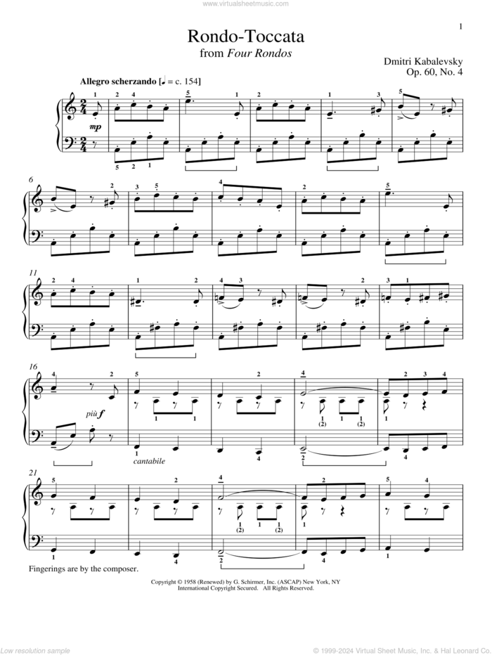 Rondo-Toccata sheet music for piano solo by Dmitri Kabalevsky and Richard Walters, classical score, intermediate skill level