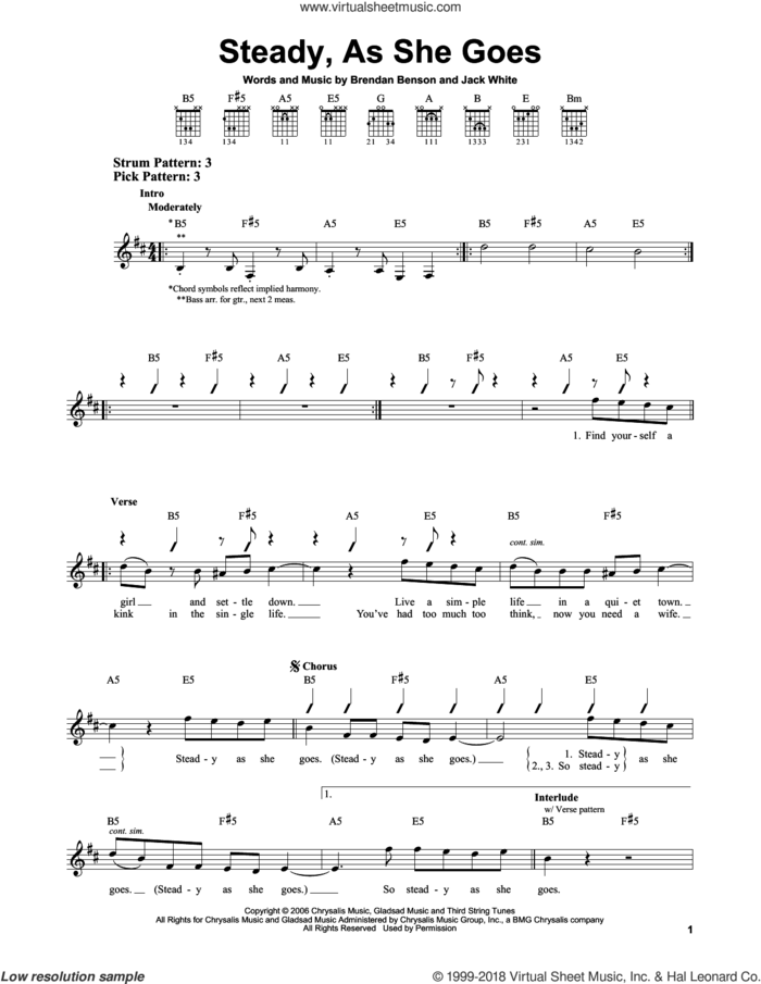 Steady, As She Goes sheet music for guitar solo (chords) by The Raconteurs, Brendan Benson and Jack White, easy guitar (chords)