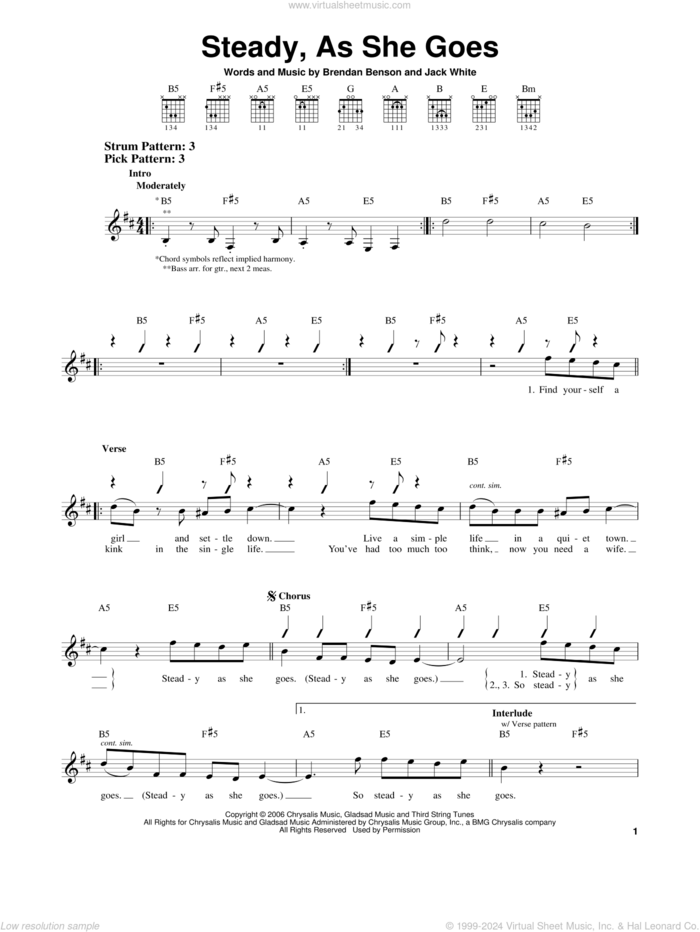 Steady, As She Goes sheet music for guitar solo (chords) by The Raconteurs, Brendan Benson and Jack White, easy guitar (chords)